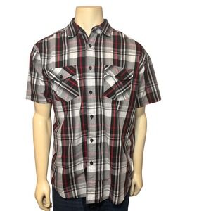 Beverly Hills Polo Club Mens Plaid Short Sleeve Button Down Shirt Red Black L
